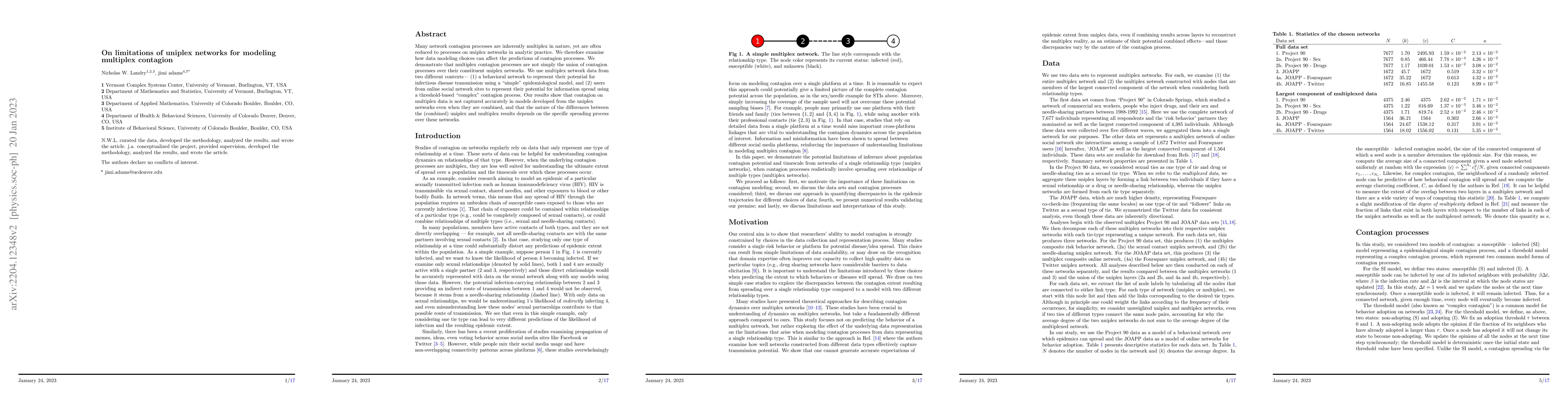 Thumbnail for On limitations of uniplex networks for modeling multiplex contagion