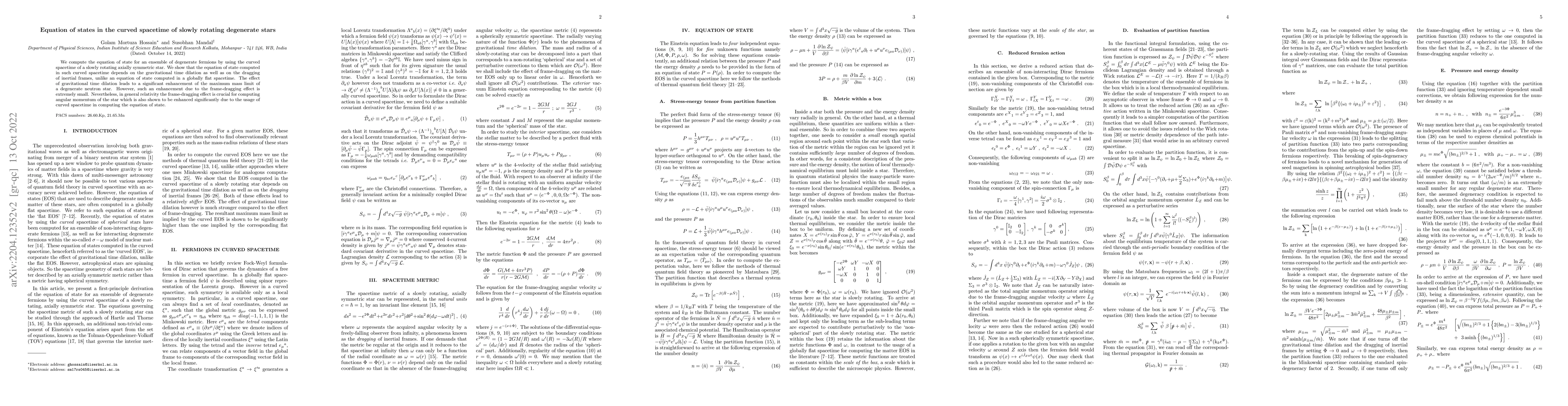 Thumbnail for Equation of states in the curved spacetime of slowly rotating degenerate
  stars