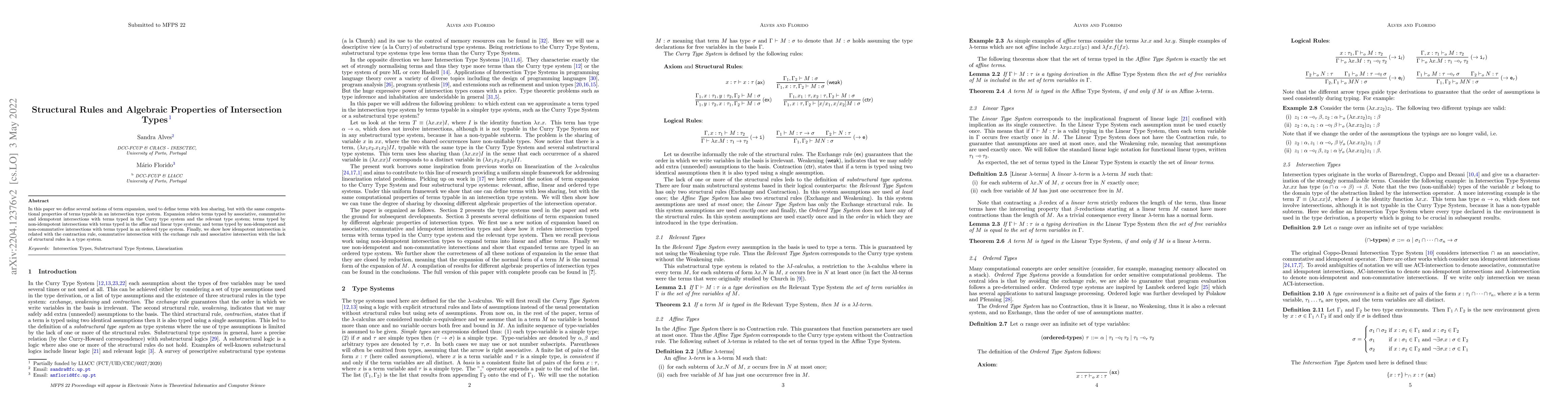Thumbnail for Structural Rules and Algebraic Properties of Intersection Types