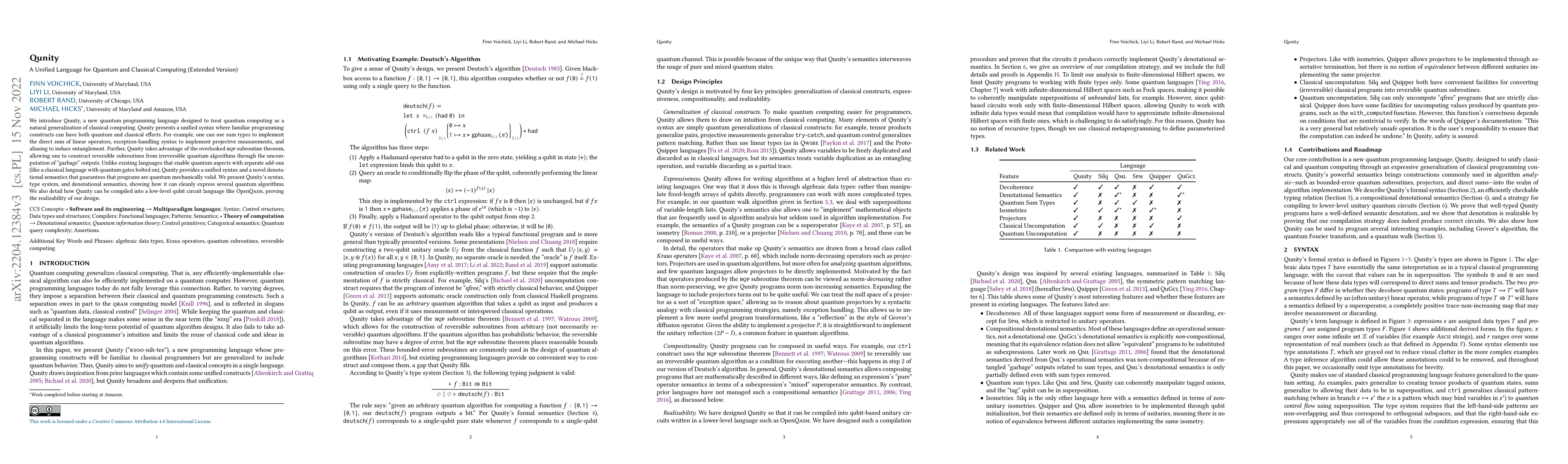 Thumbnail for Qunity: A Unified Language for Quantum and Classical Computing (Extended
  Version)