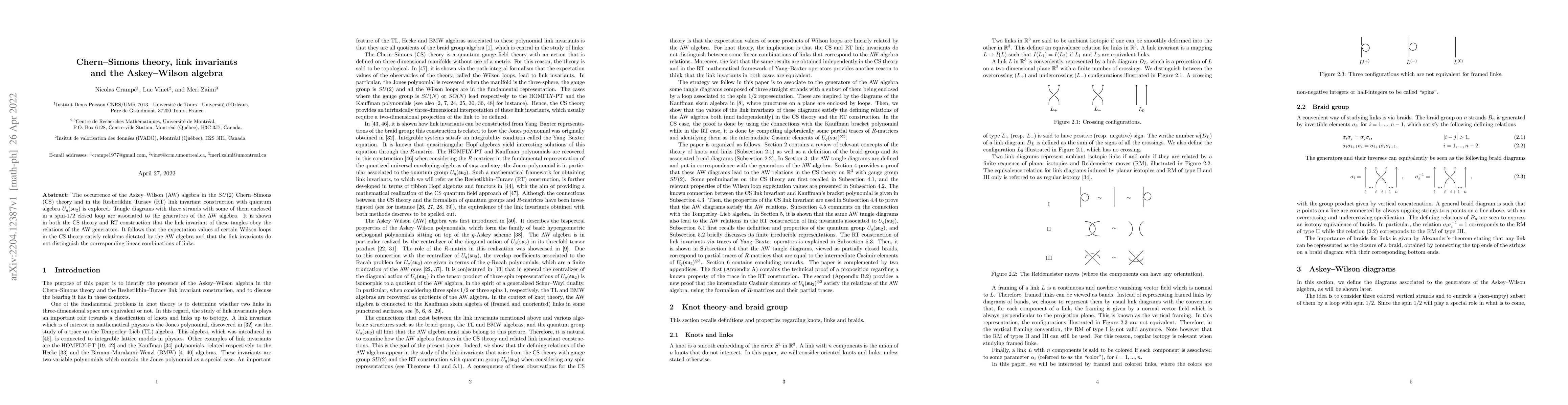 Thumbnail for Chern-Simons theory, link invariants and the Askey-Wilson algebra