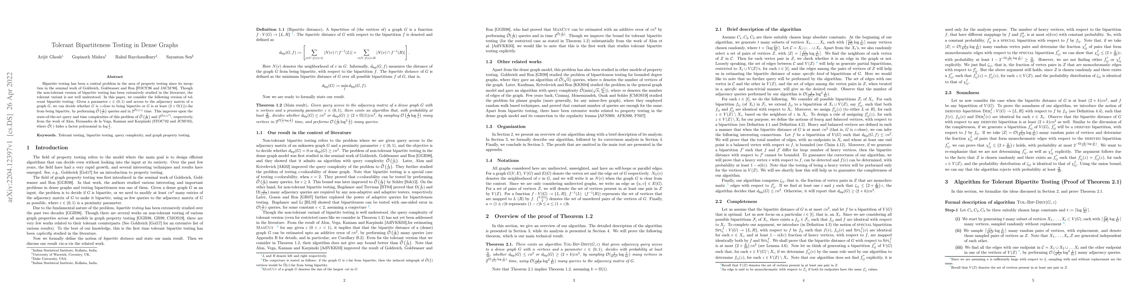 Thumbnail for Tolerant Bipartiteness Testing in Dense Graphs