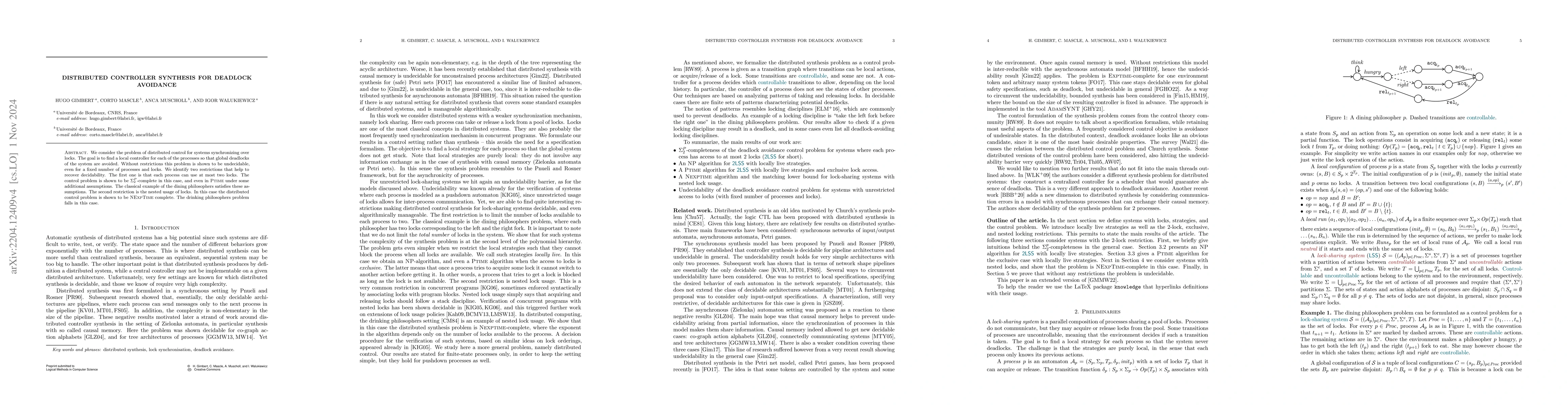 Thumbnail for Distributed controller synthesis for deadlock avoidance