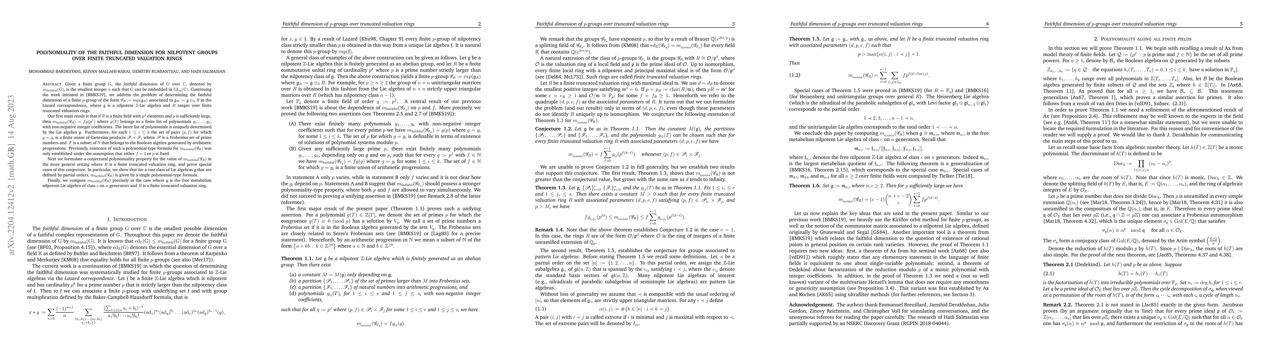 Thumbnail for Polynomiality of the faithful dimension of nilpotent groups over finite
  truncated valuation rings