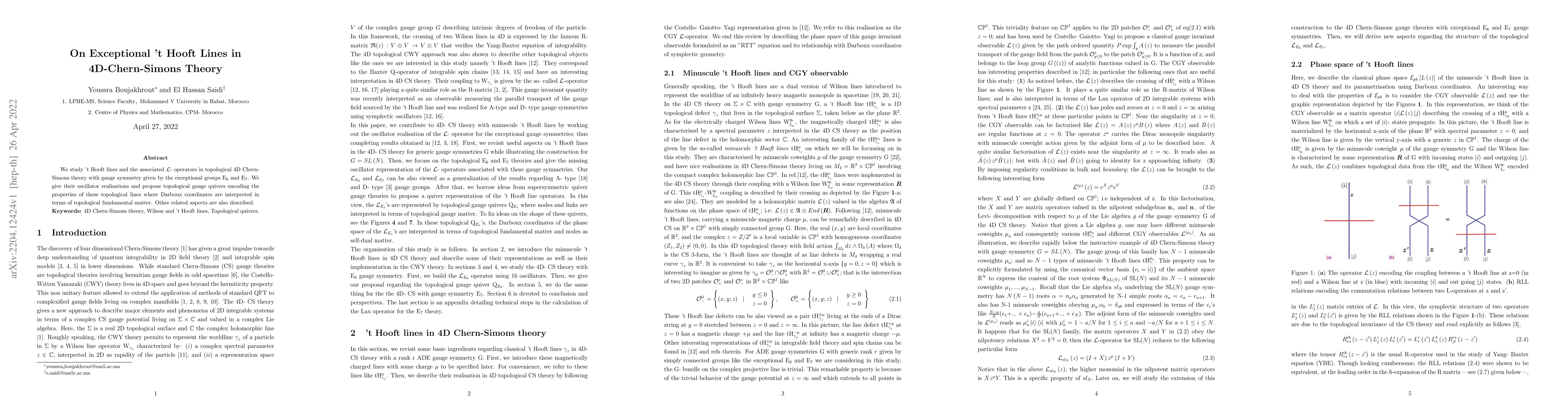 Thumbnail for On Exceptional 't Hooft Lines in 4D-Chern-Simons Theory