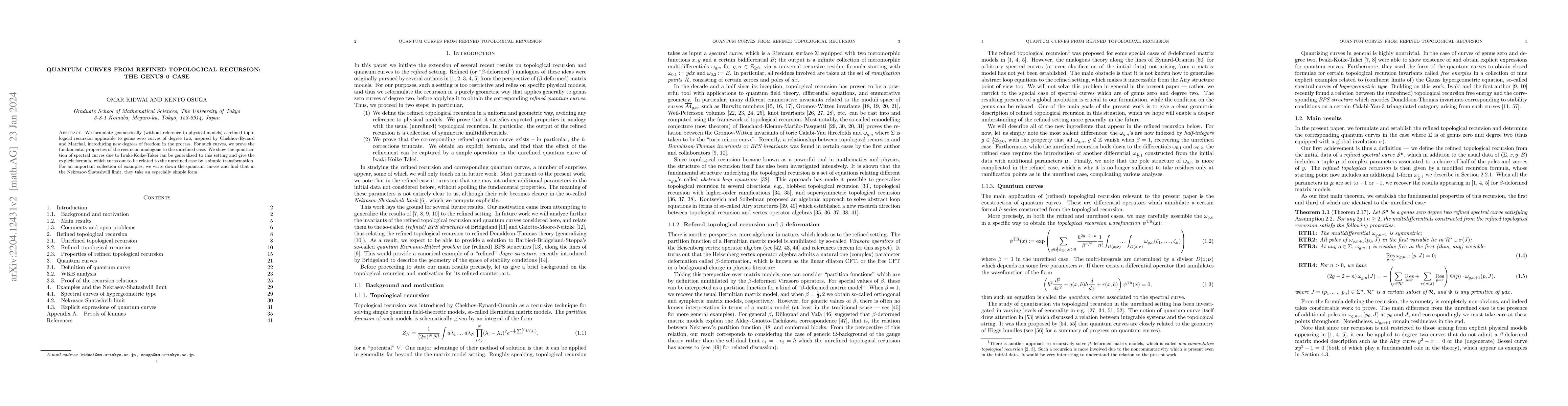 Thumbnail for Quantum curves from refined topological recursion: the genus 0 case