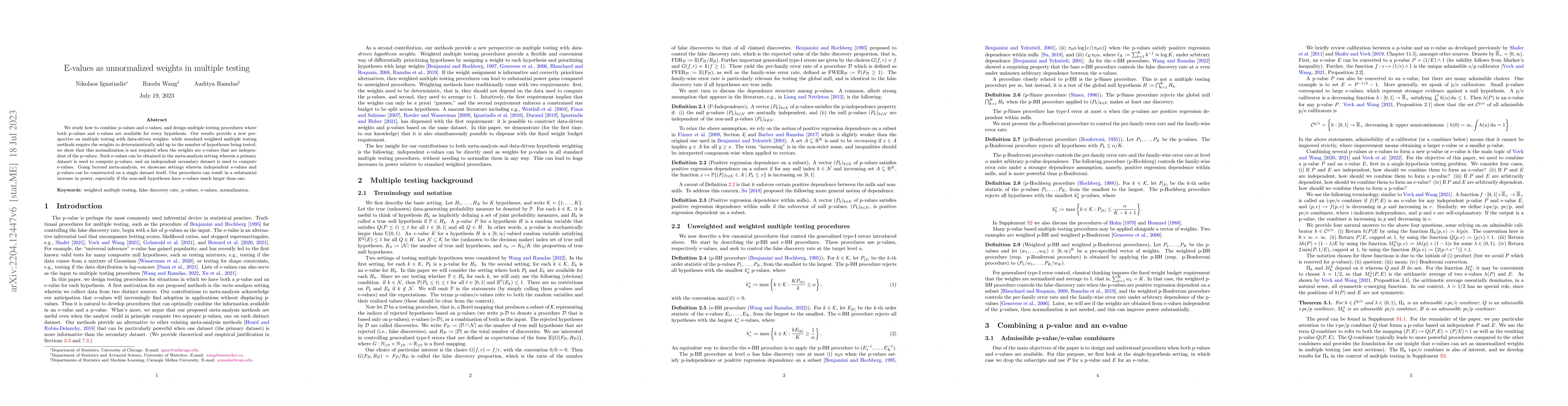 Thumbnail for E-values as unnormalized weights in multiple testing