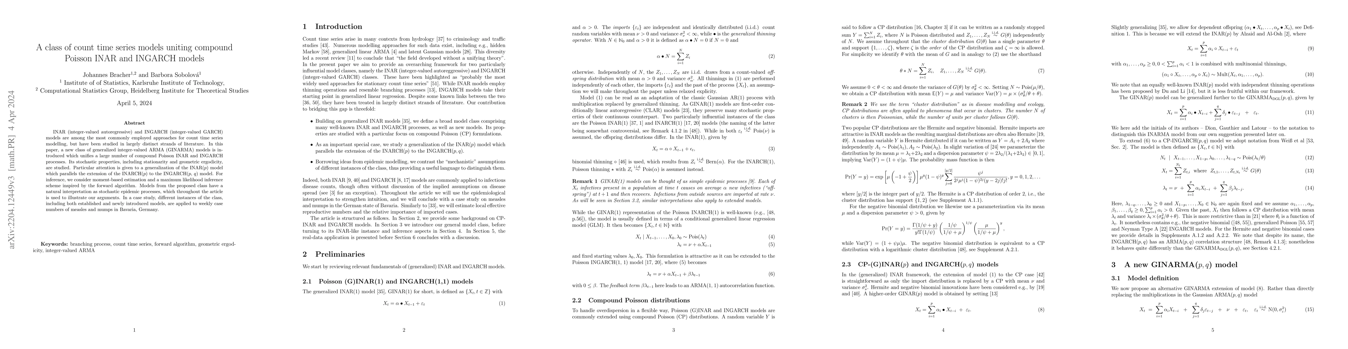 Thumbnail for A class of count time series models uniting compound Poisson INAR and
  INGARCH models