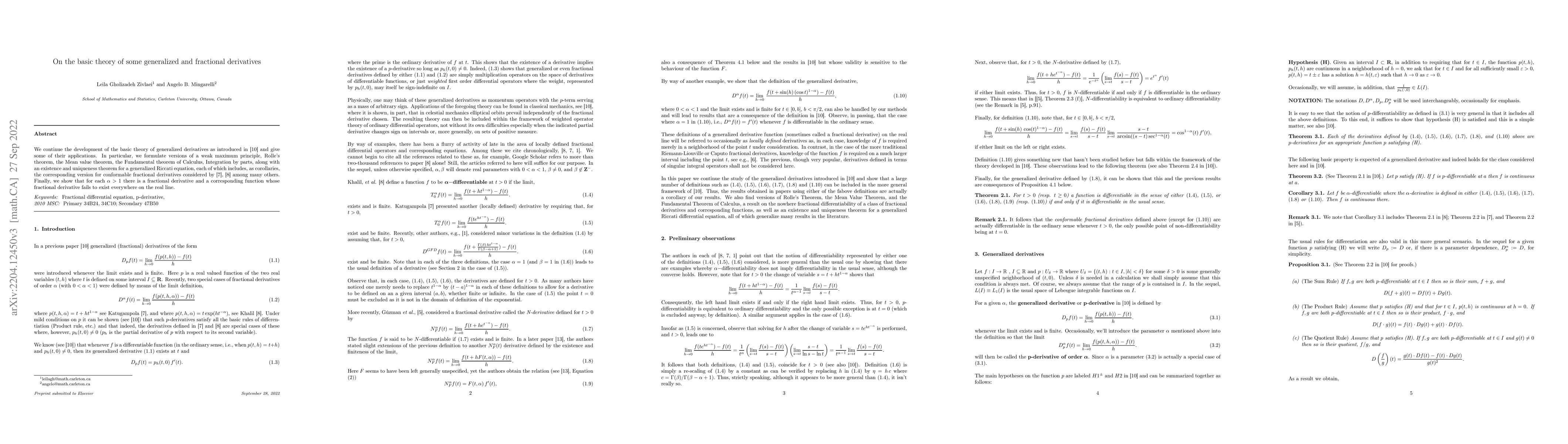 Thumbnail for On the basic theory of some generalized and fractional derivatives