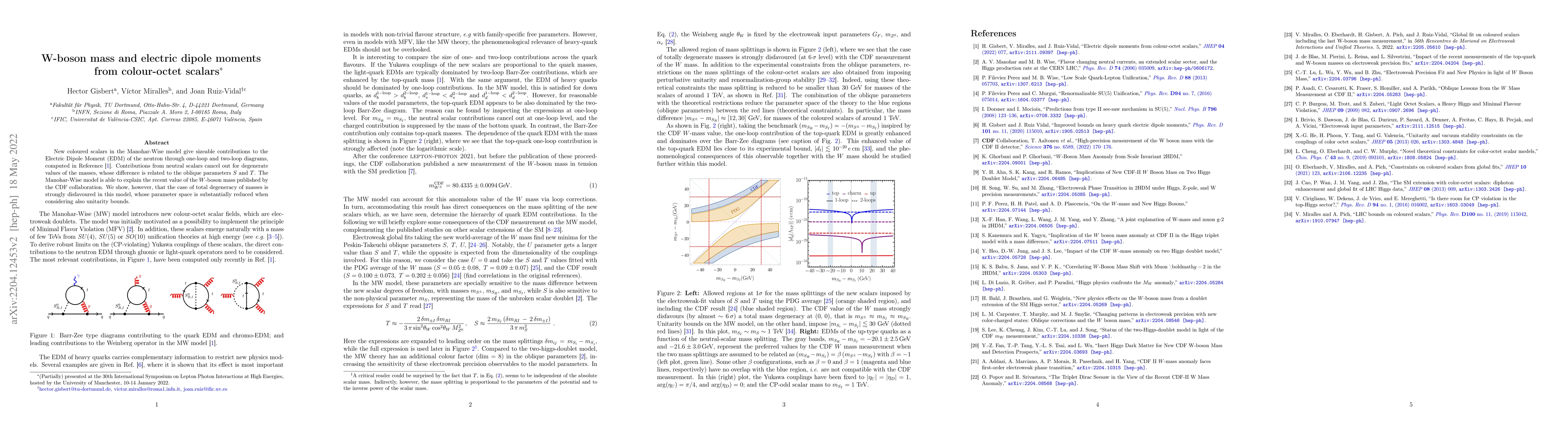 Thumbnail for W-boson mass and electric dipole moments from colour-octet scalars