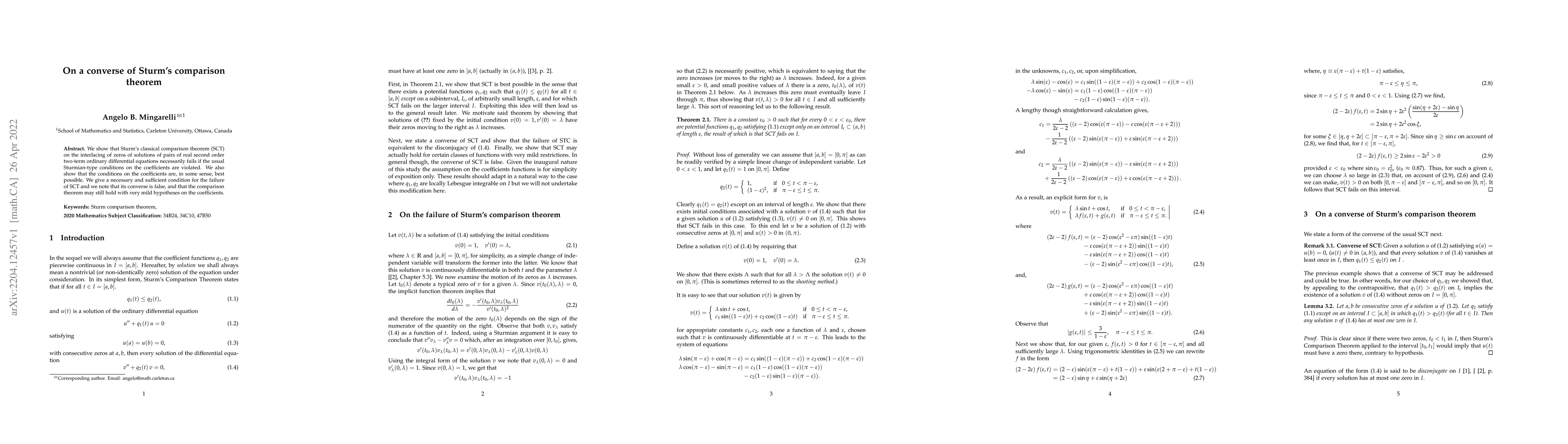 Thumbnail for On a converse of Sturm's comparison theorem