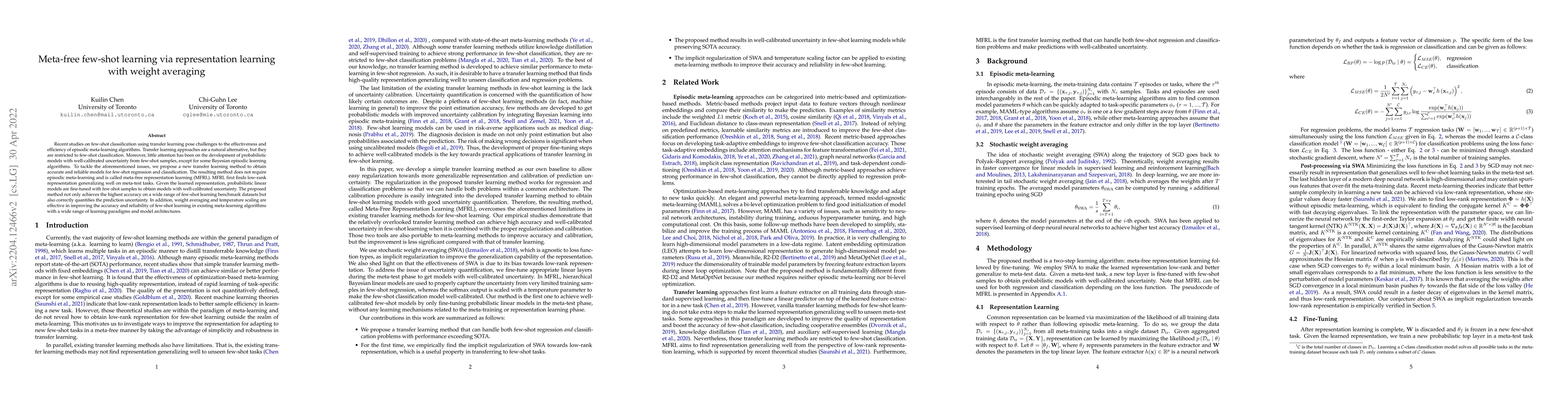 Thumbnail for Meta-free few-shot learning via representation learning with weight
  averaging