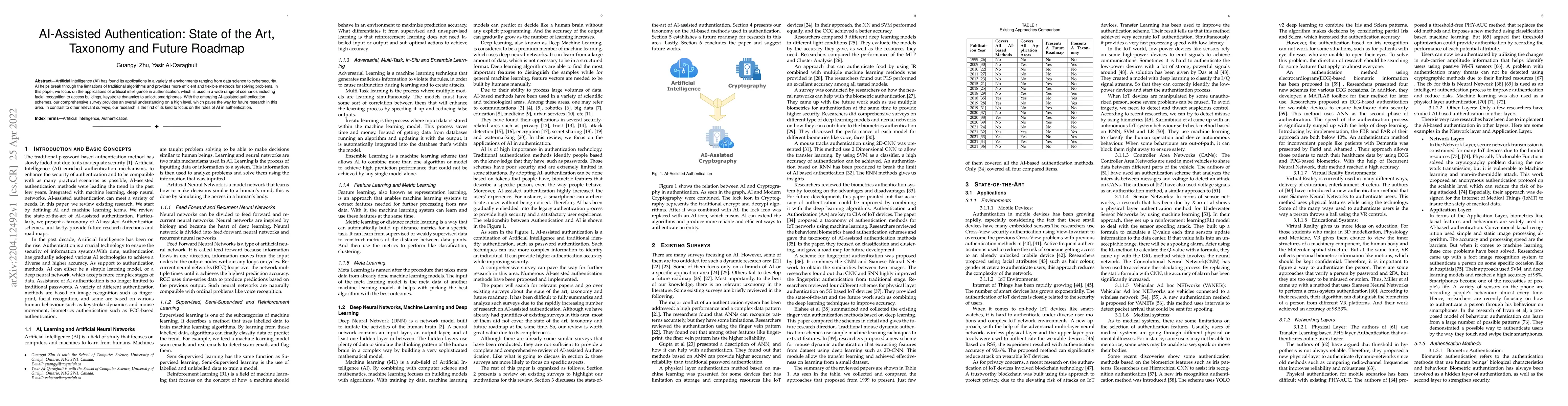 Thumbnail for AI-Assisted Authentication: State of the Art, Taxonomy and Future
  Roadmap