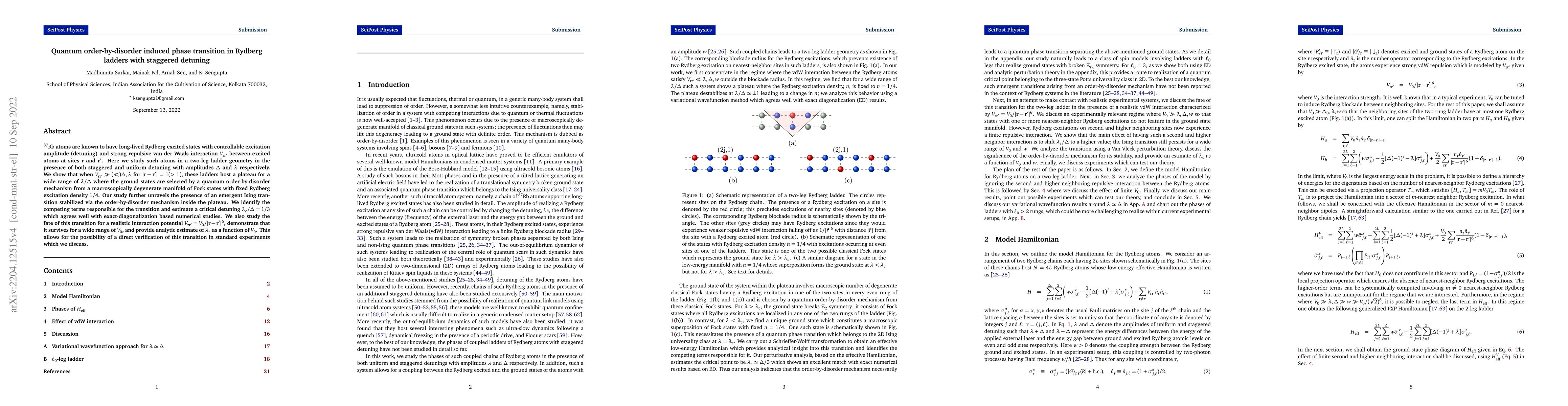 Thumbnail for Quantum order-by-disorder induced phase transition in Rydberg ladders
  with staggered detuning