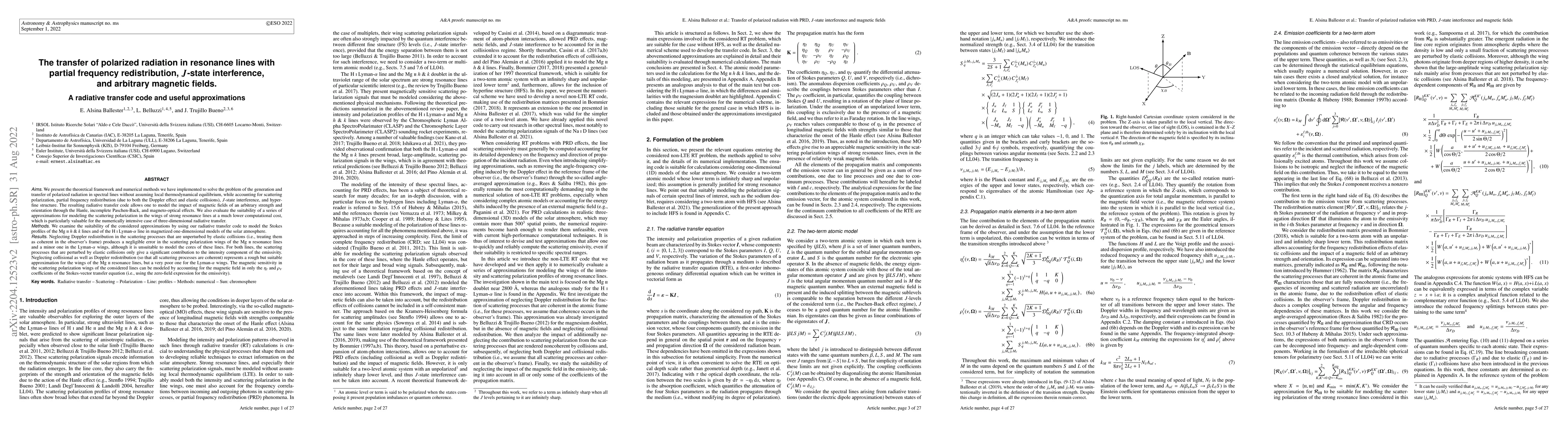 Thumbnail for The transfer of polarized radiation in resonance lines with partial
  frequency redistribution, J-state interference, and arbitrary magnetic
  fields. A radiative transfer code and useful approximations