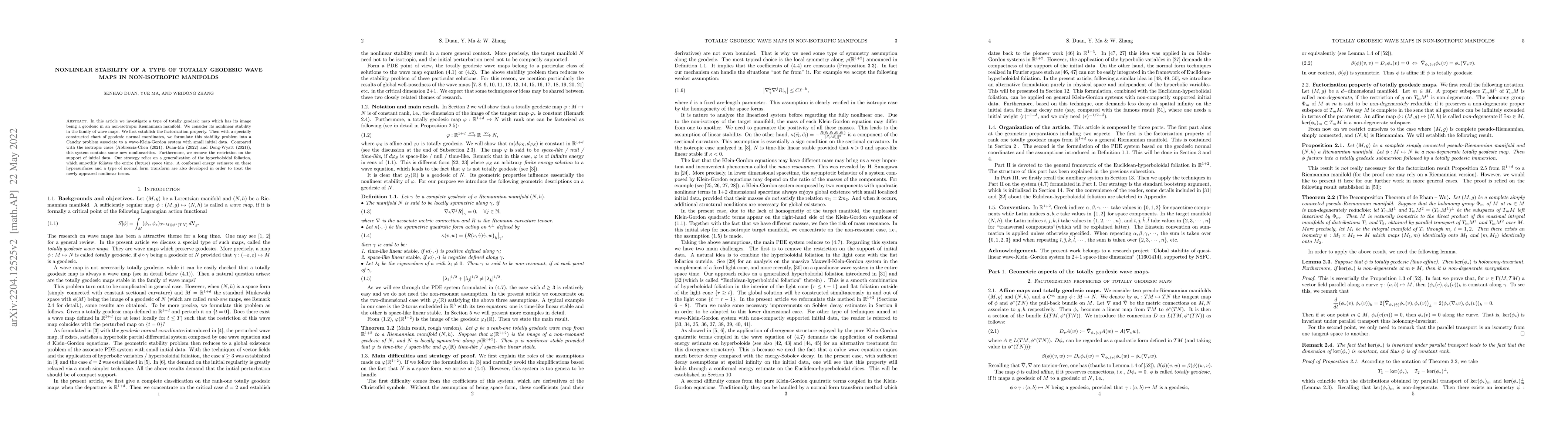 Thumbnail for Nonlinear stability of the totally geodesic wave maps in non-isotropic
  manifolds