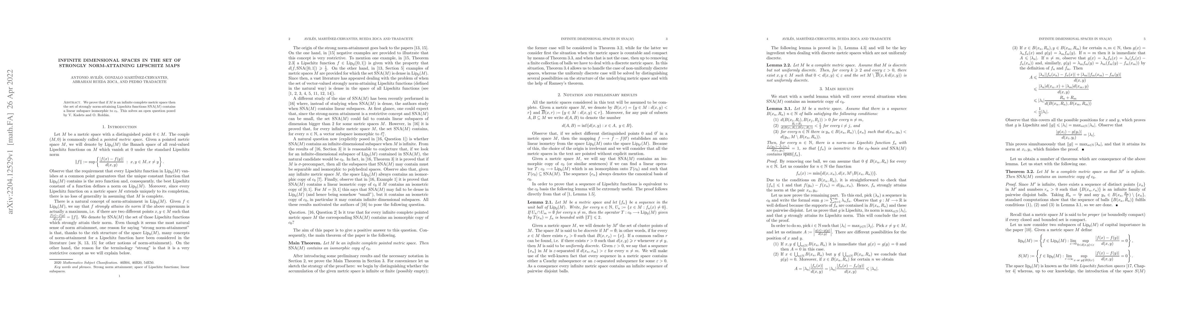 Thumbnail for Infinite dimensional spaces in the set of strongly norm-attaining
  Lipschitz maps