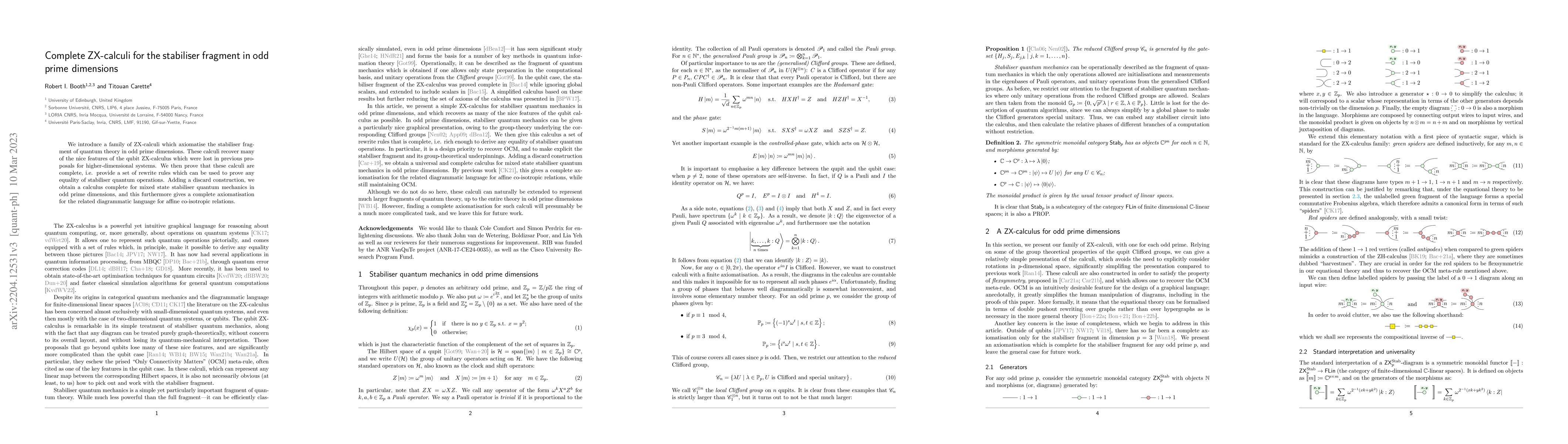 Thumbnail for Complete ZX-calculi for the stabiliser fragment in odd prime dimensions