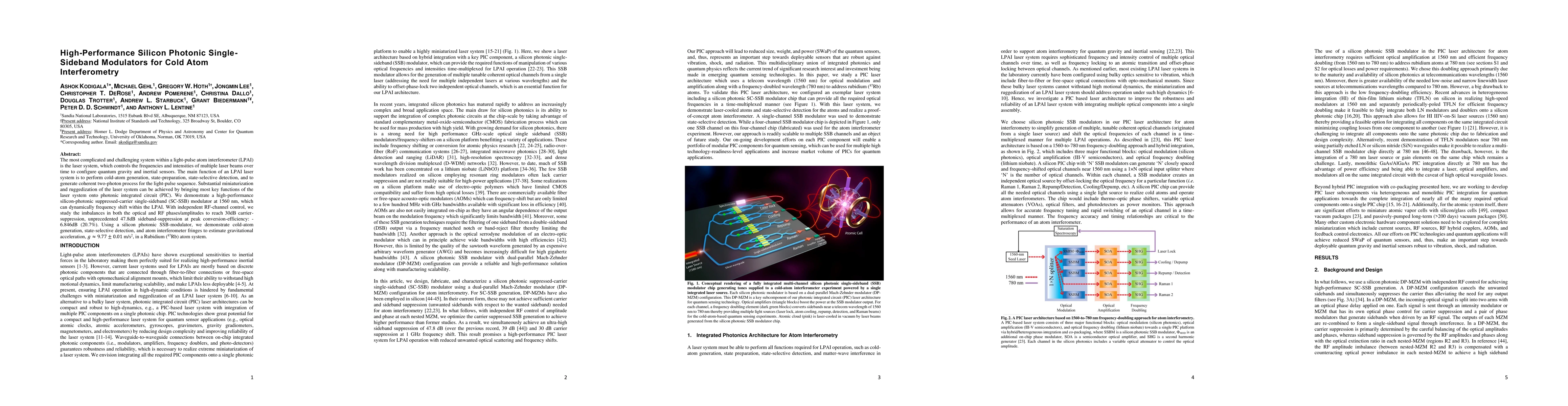 Thumbnail for High-Performance Silicon Photonic Single-Sideband Modulators for Cold
  Atom Interferometry