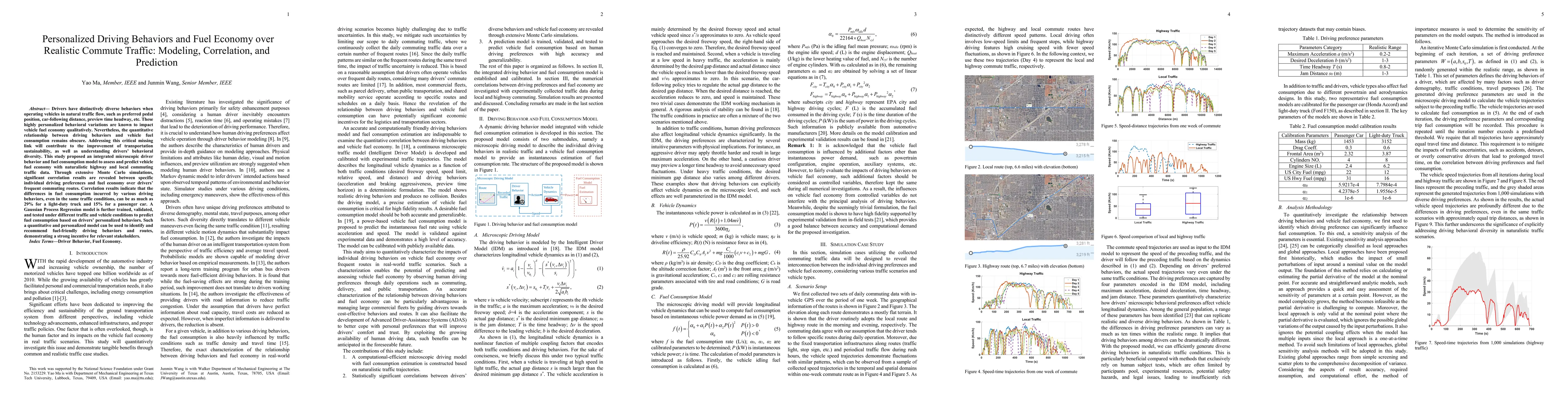 Thumbnail for Personalized Driving Behaviors and Fuel Economy over Realistic Commute
  Traffic: Modeling, Correlation, and Prediction