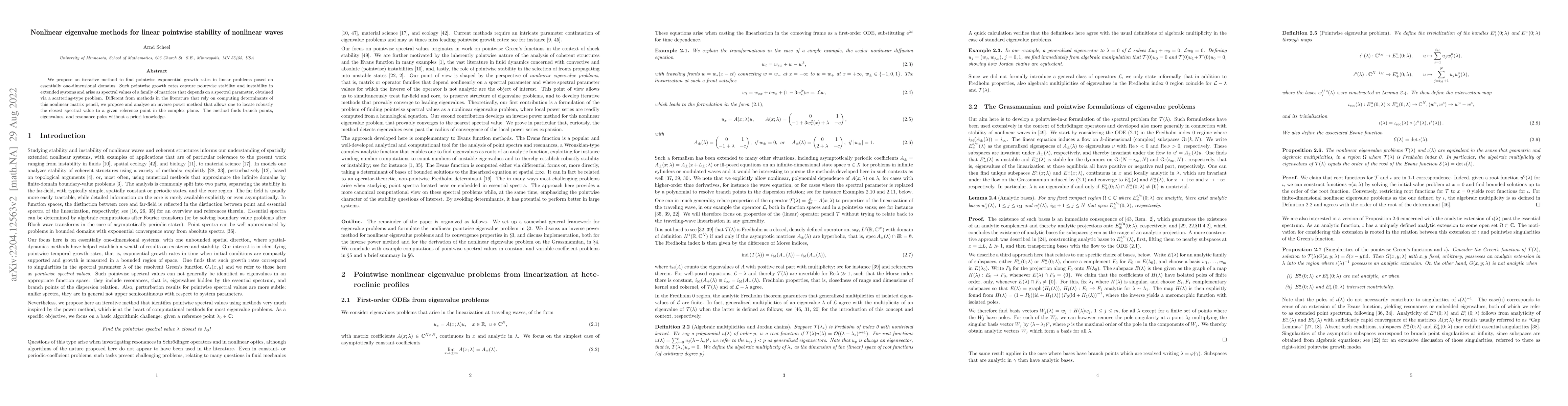 Thumbnail for Nonlinear eigenvalue methods for linear pointwise stability of nonlinear
  waves