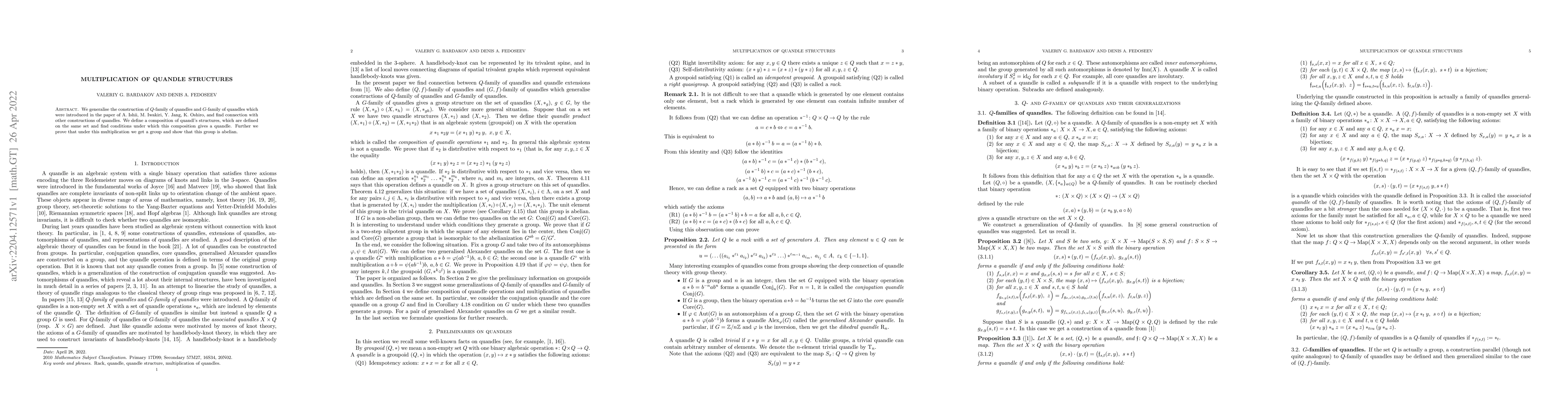 Thumbnail for Multiplication of quandle structures