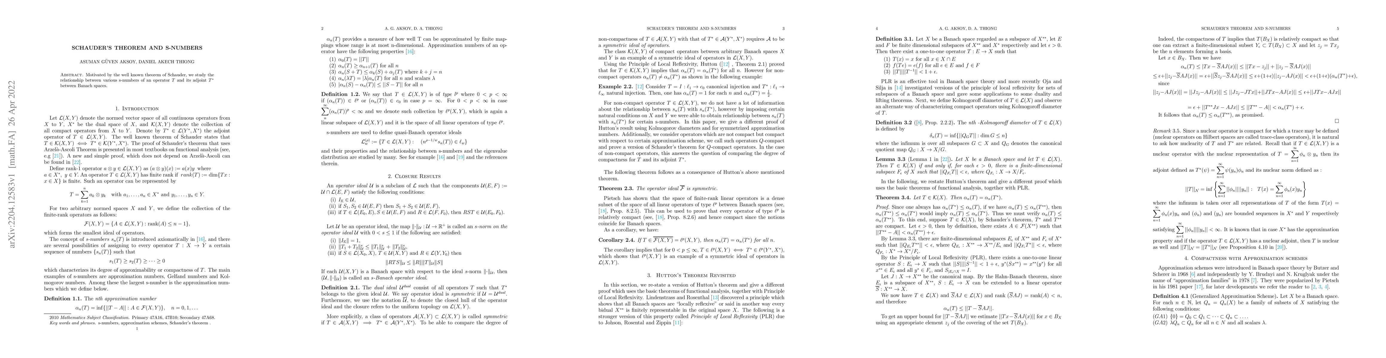 Thumbnail for Schauder's Theorem and s-Numbers
