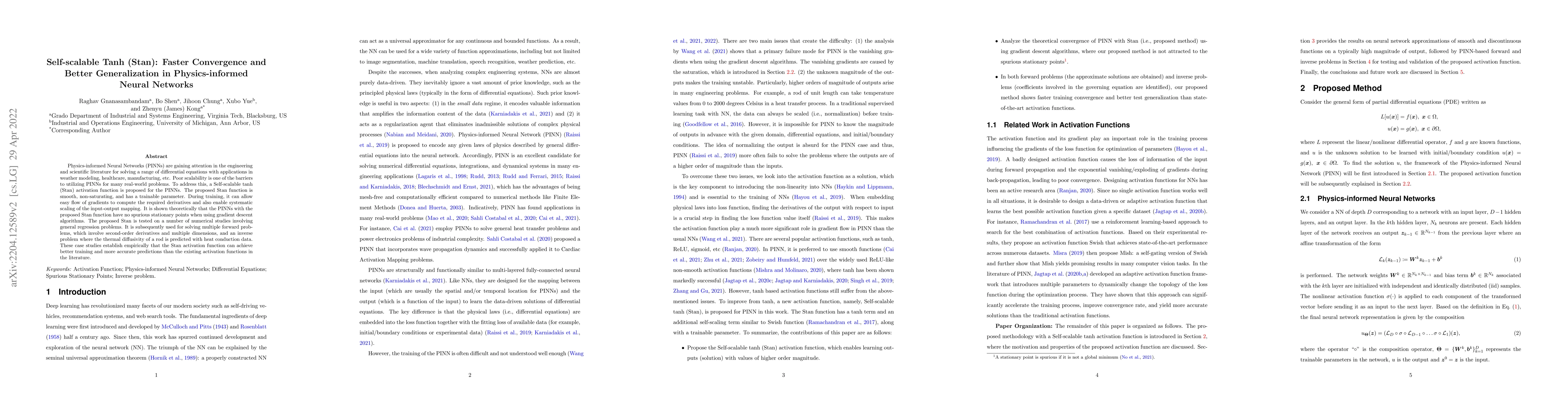 Thumbnail for Self-scalable Tanh (Stan): Faster Convergence and Better Generalization
  in Physics-informed Neural Networks