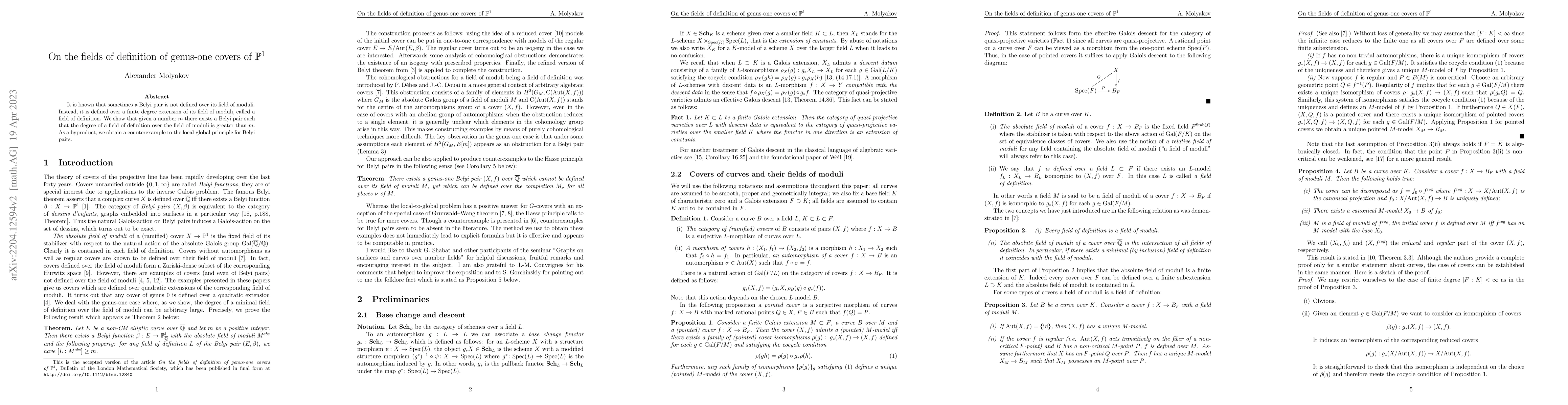 Thumbnail for On the fields of definition of genus-one covers of $\mathbb{P}^1$