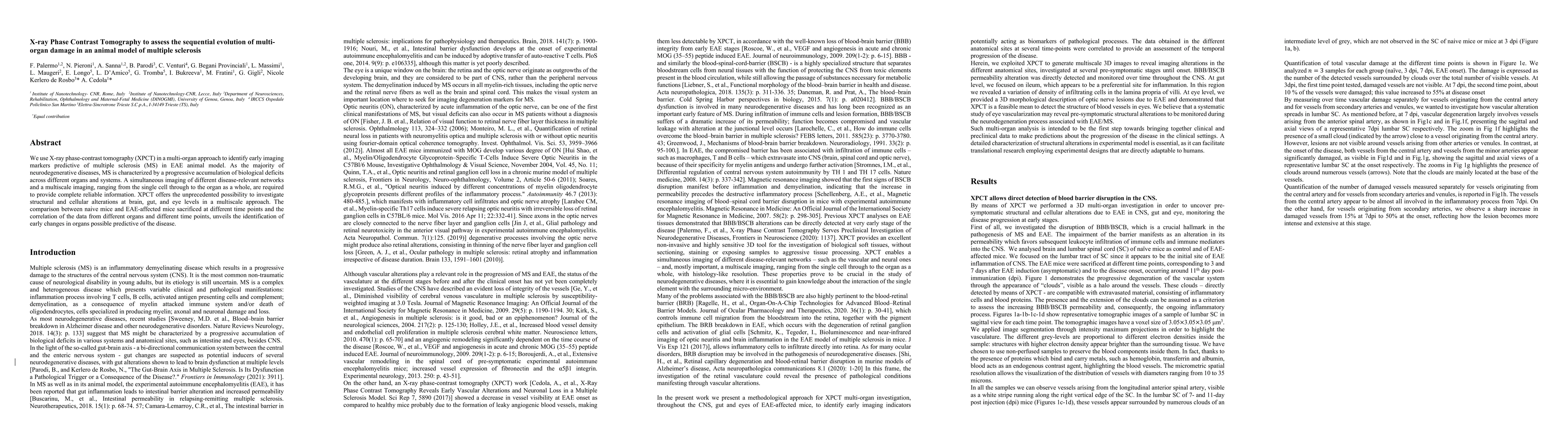 Thumbnail for X-ray Phase Contrast Tomography to assess the sequential evolution of
  multi-organ damage in an animal model of multiple sclerosis