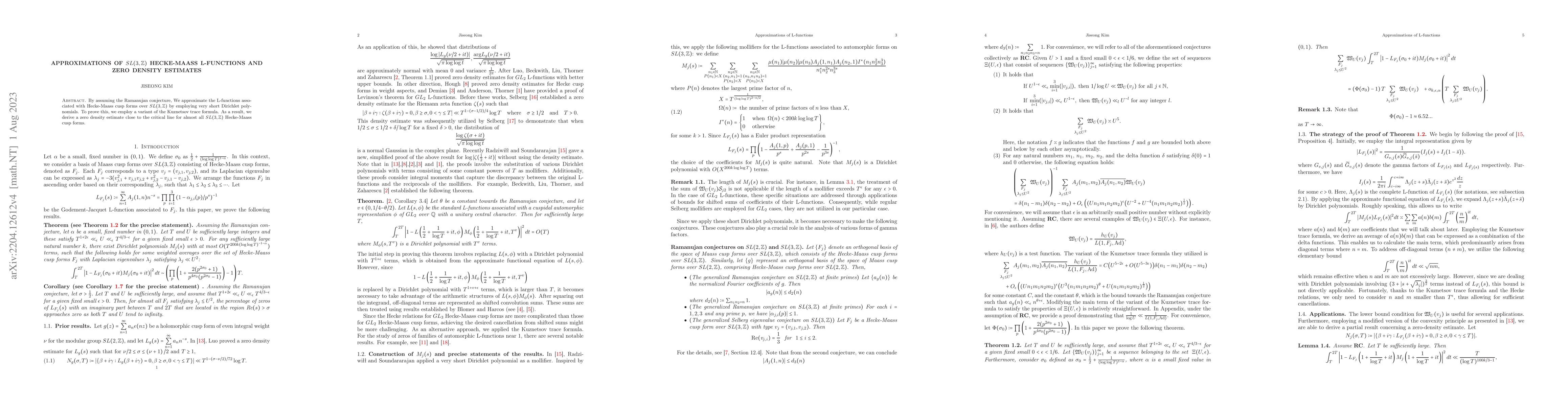 Thumbnail for Approximations of $SL(3,\mathbb{Z})$ Hecke-Maass L-Functions and zero
  density estimates