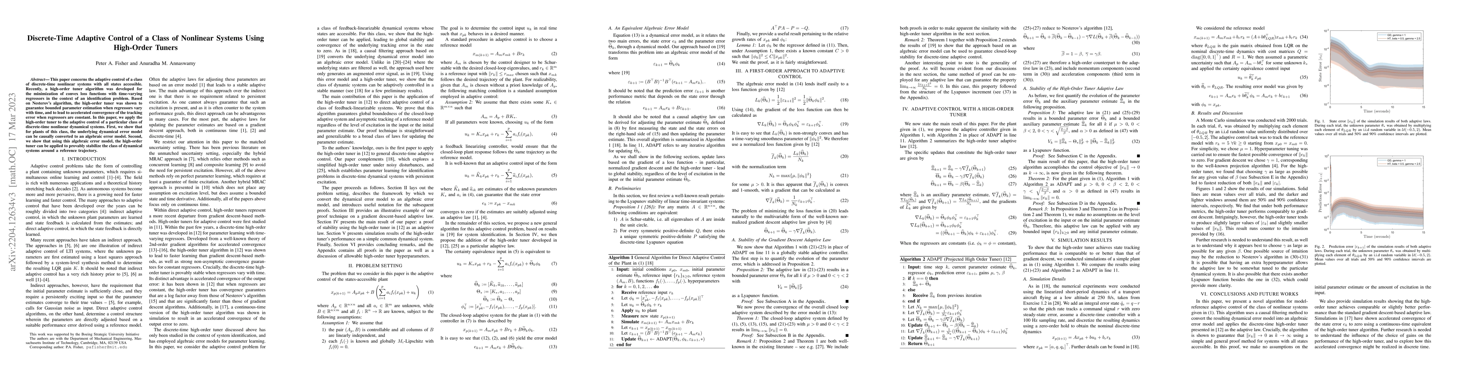 Thumbnail for Discrete-Time Adaptive Control of a Class of Nonlinear Systems Using
  High-Order Tuners