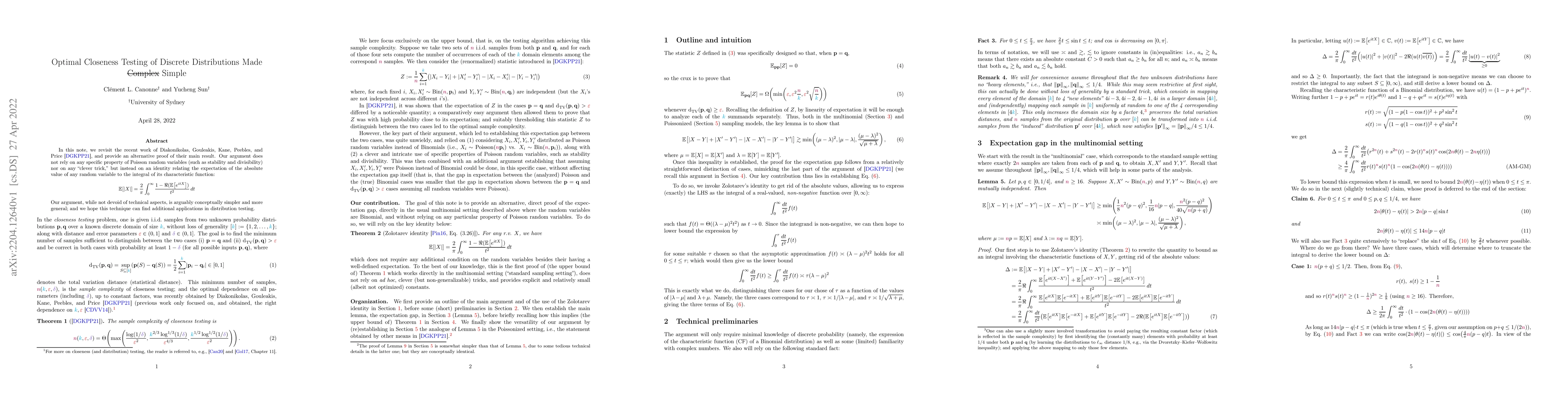 Thumbnail for Optimal Closeness Testing of Discrete Distributions Made (Complex)
  Simple