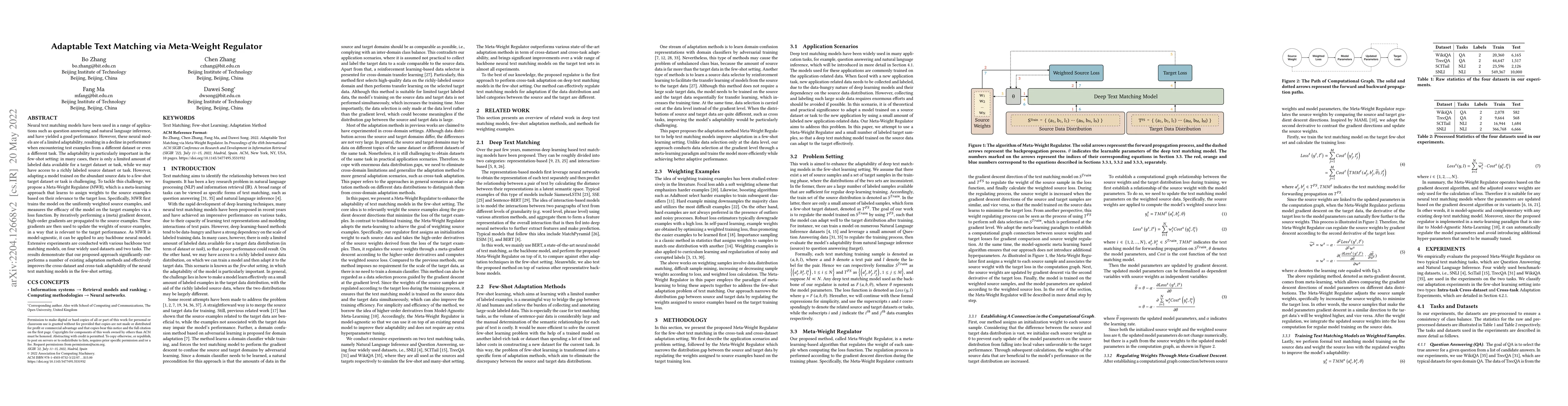Thumbnail for Adaptable Text Matching via Meta-Weight Regulator