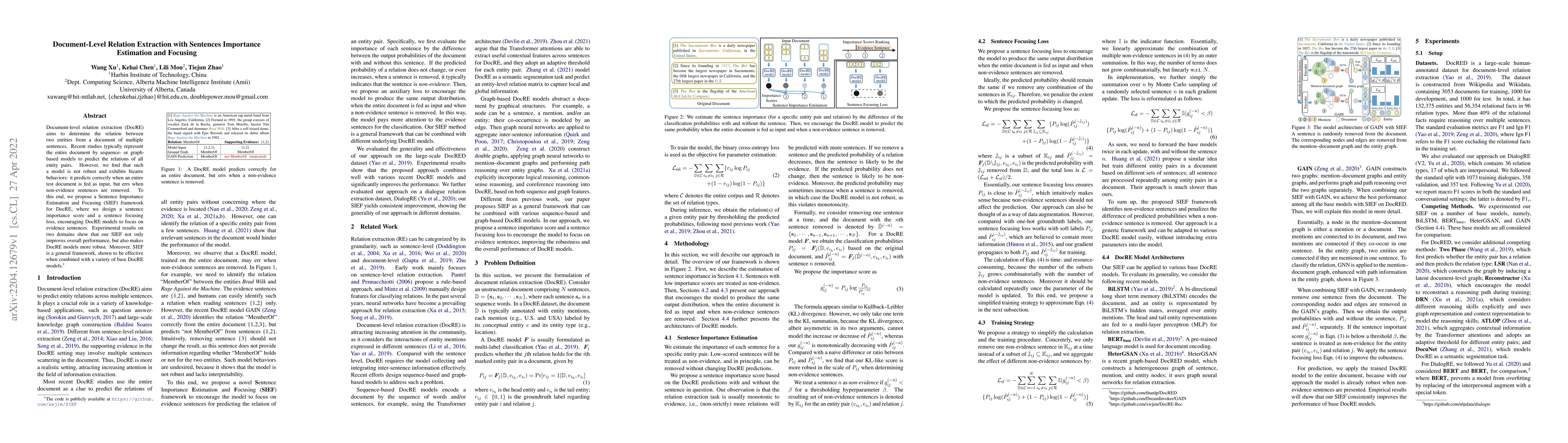 Thumbnail for Document-Level Relation Extraction with Sentences Importance Estimation
  and Focusing