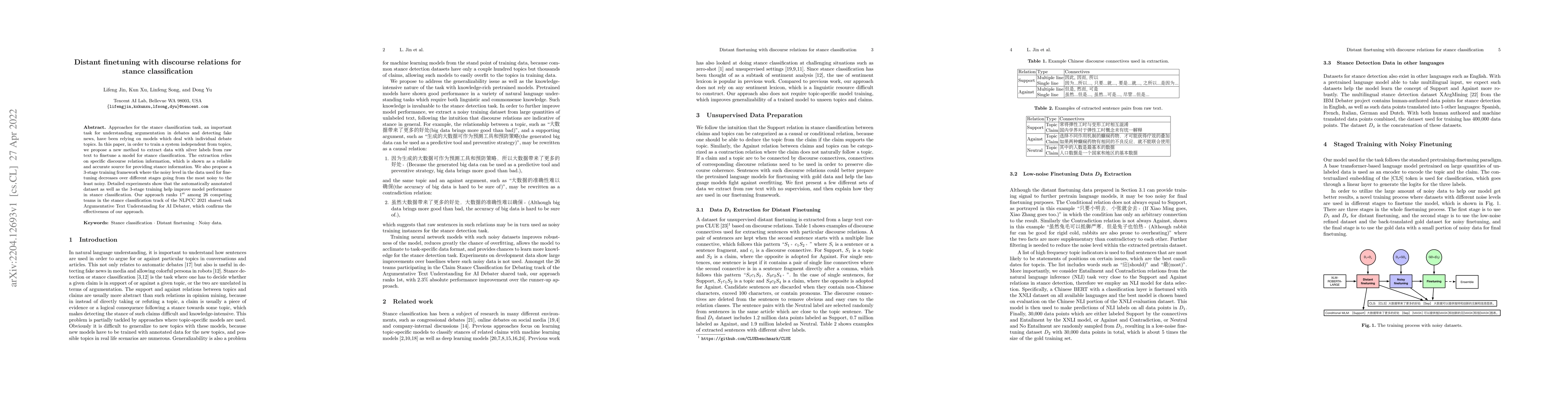 Thumbnail for Distant finetuning with discourse relations for stance classification