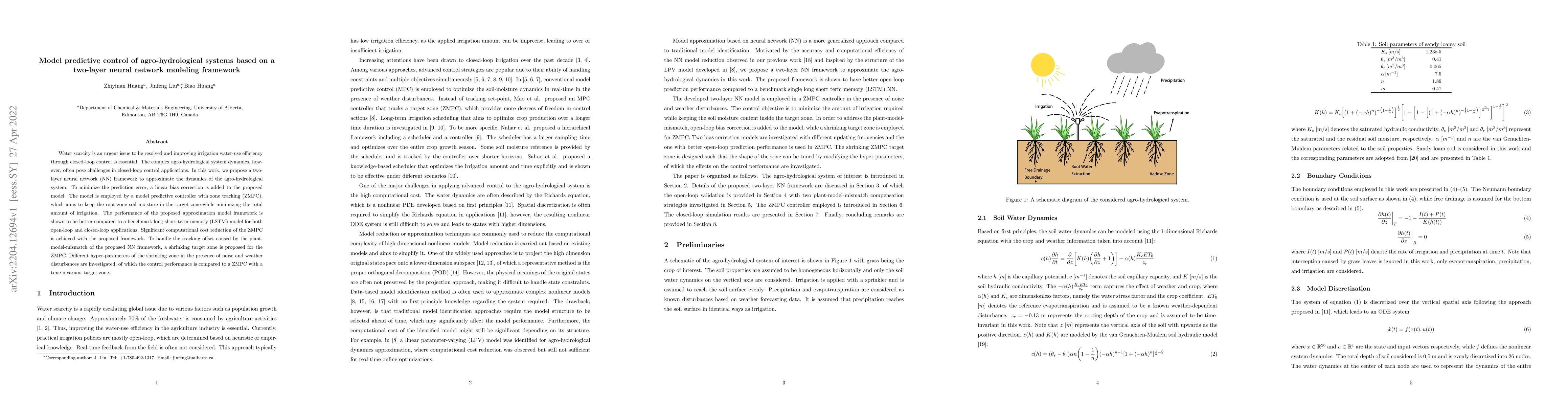 Thumbnail for Model predictive control of agro-hydrological systems based on a
  two-layer neural network modeling framework