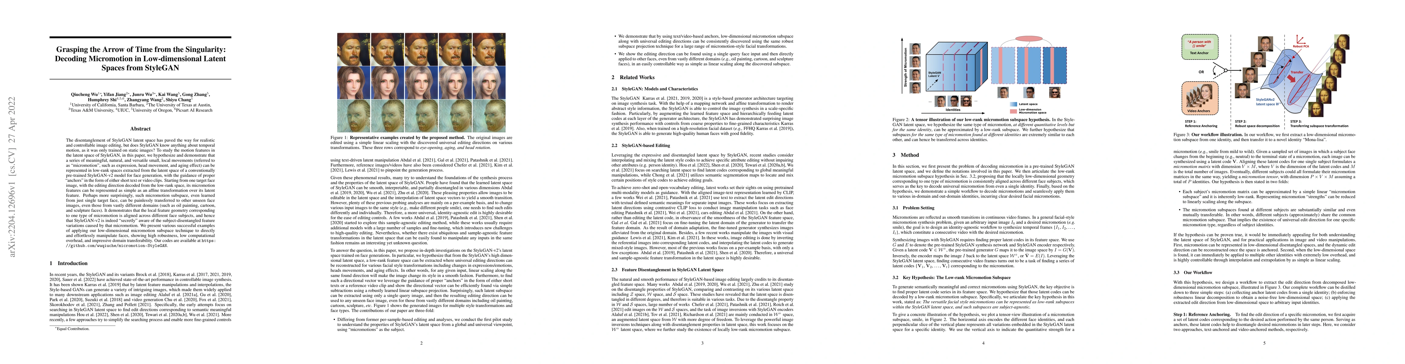 Thumbnail for Grasping the Arrow of Time from the Singularity: Decoding Micromotion in
  Low-dimensional Latent Spaces from StyleGAN