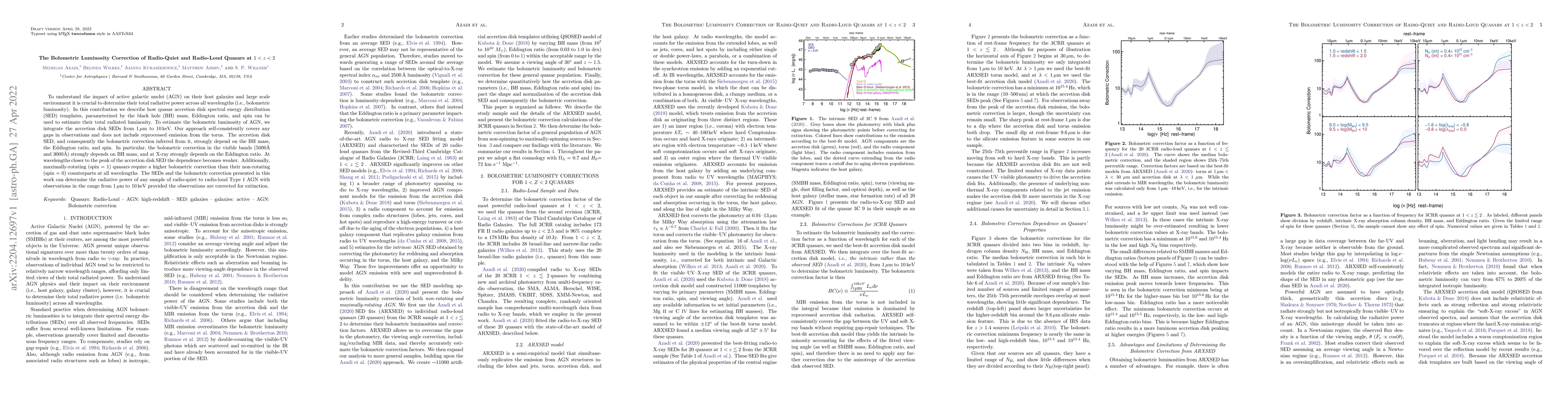 Thumbnail for The Bolometric Luminosity Correction of Radio-Quiet and Radio-Loud
  Quasars at 1<z<2