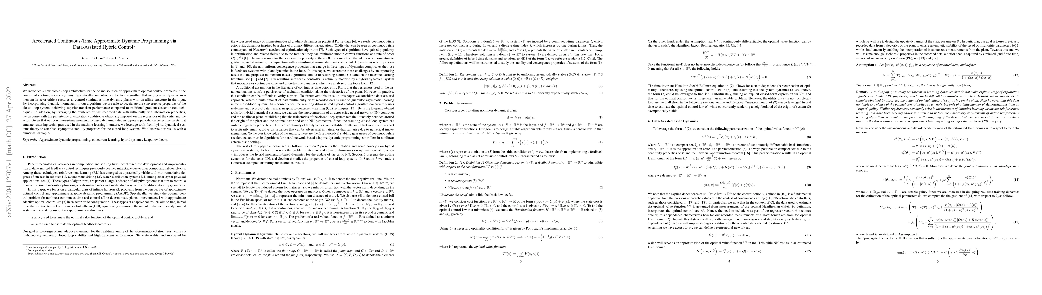 Thumbnail for Accelerated Continuous-Time Approximate Dynamic Programming via
  Data-Assisted Hybrid Control