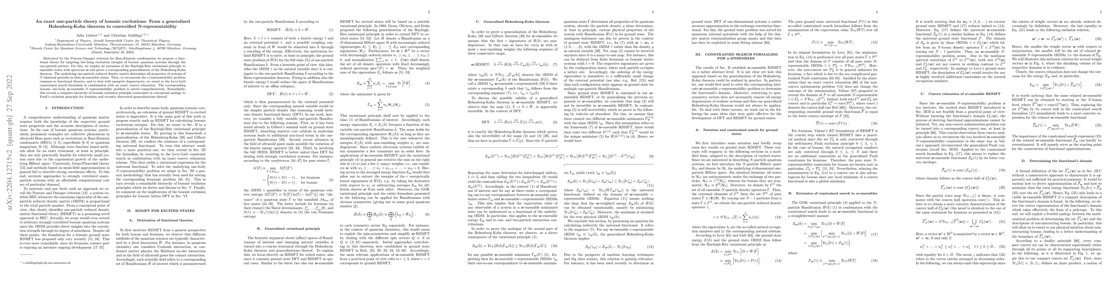 Thumbnail for An exact one-particle theory of bosonic excitations: From a generalized
  Hohenberg-Kohn theorem to convexified N-representability