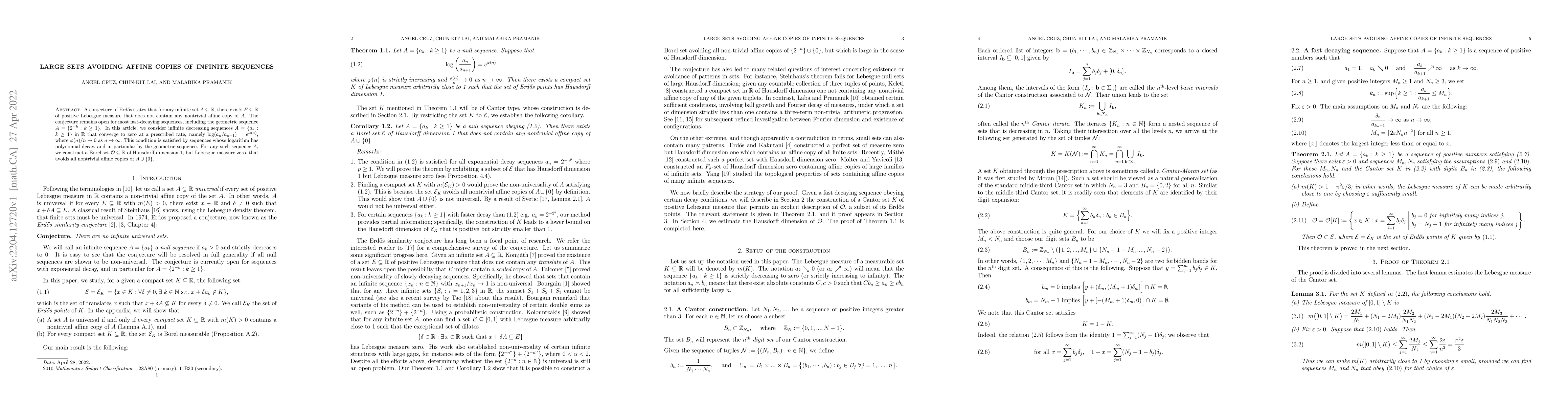 Thumbnail for Large sets avoiding affine copies of infinite sequences