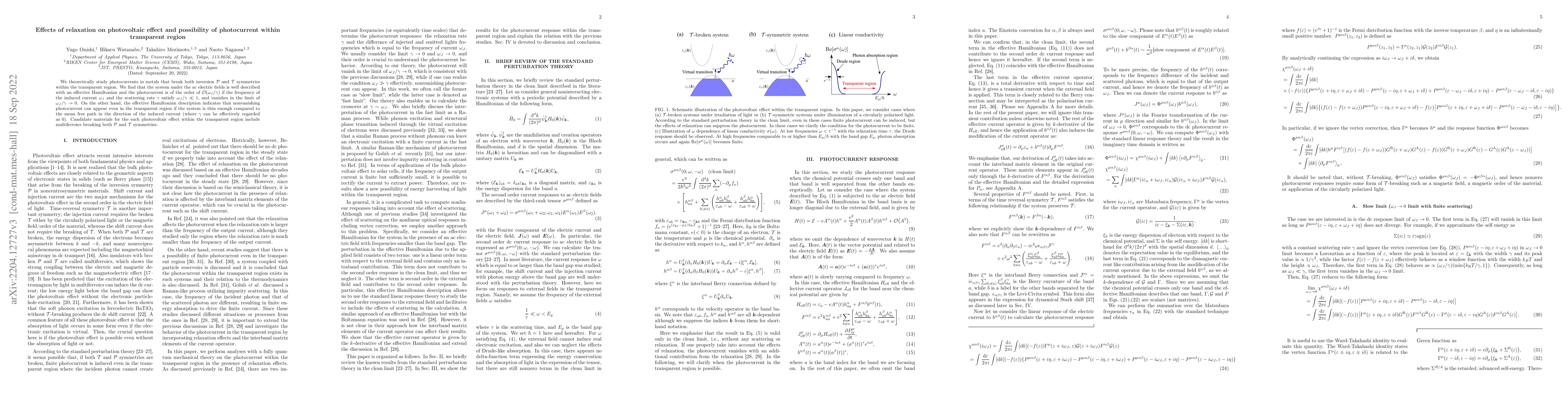 Thumbnail for Effects of relaxation on photovoltaic effect and possibility of
  photocurrent within transparent region