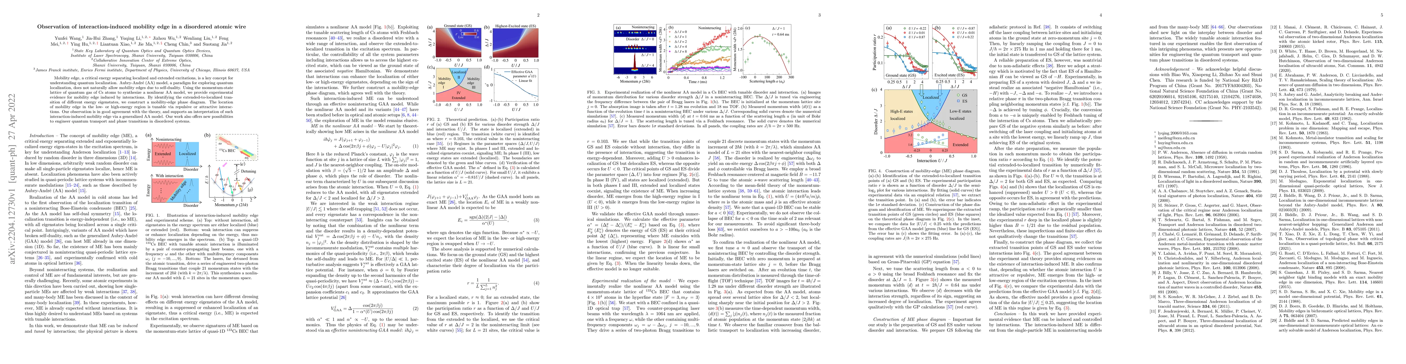 Thumbnail for Observation of interaction-induced mobility edge in a disordered atomic
  wire