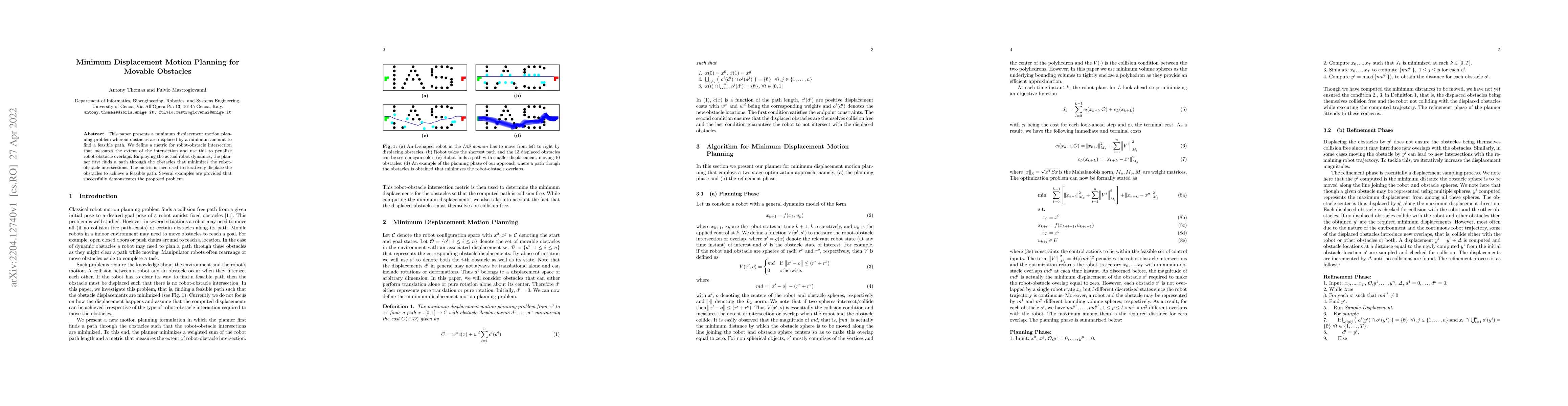 Thumbnail for Minimum Displacement Motion Planning for Movable Obstacles