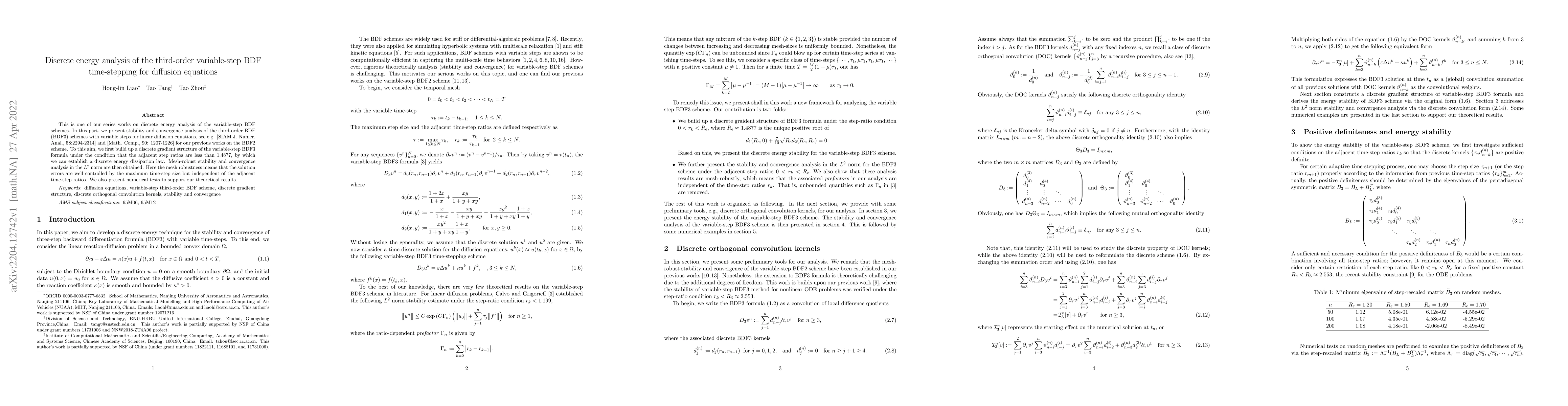 Thumbnail for Discrete energy analysis of the third-order variable-step BDF
  time-stepping for diffusion equations