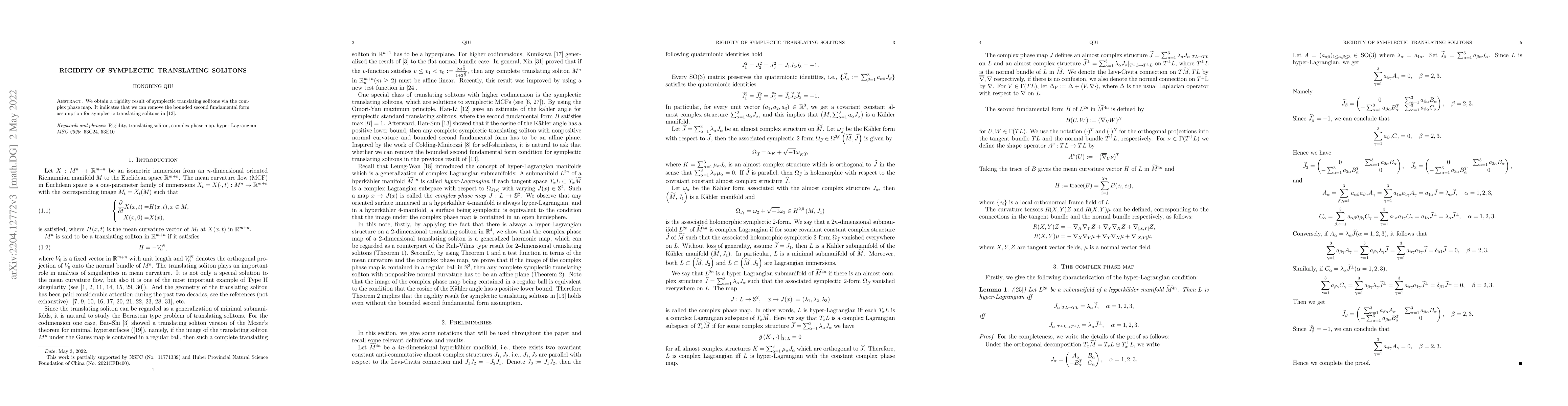 Thumbnail for Rigidity of symplectic translating solitons
