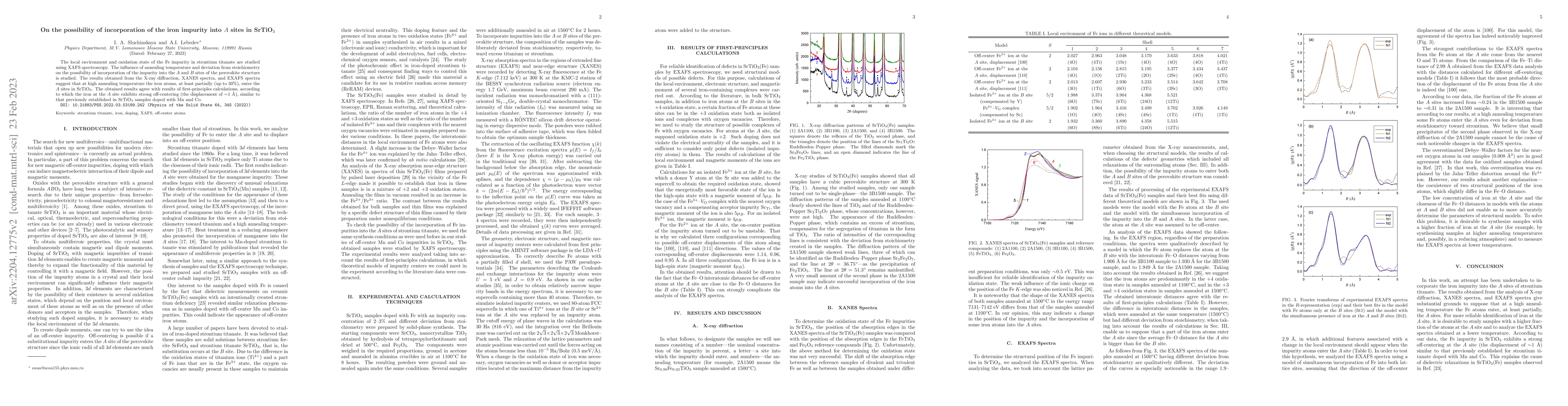 Thumbnail for On the possibility of incorporation of the iron impurity into $A$ sites
  in SrTiO$_3$