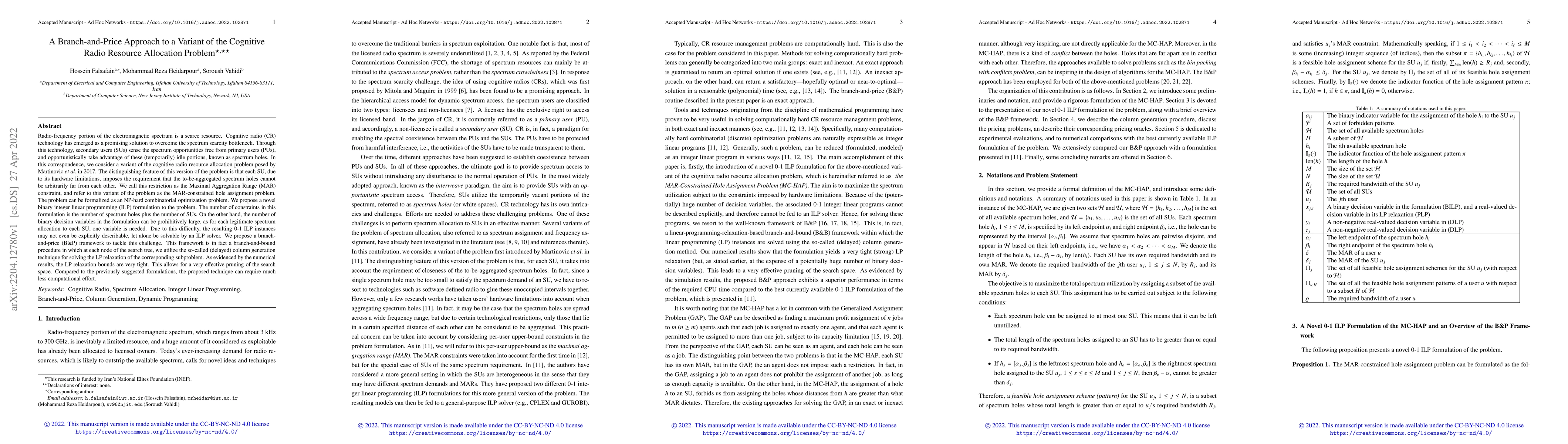Thumbnail for A Branch-and-Price Approach to a Variant of the Cognitive Radio Resource
  Allocation Problem