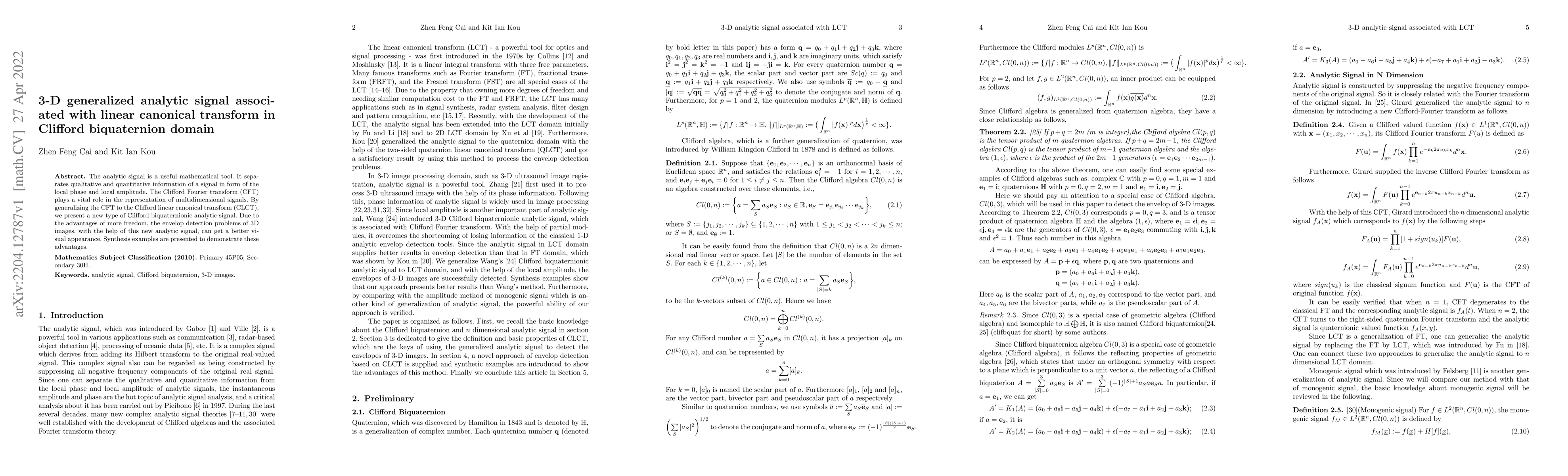 Thumbnail for 3-D generalized analytic signal associated with linear canonical
  transform in Clifford biquaternion domain